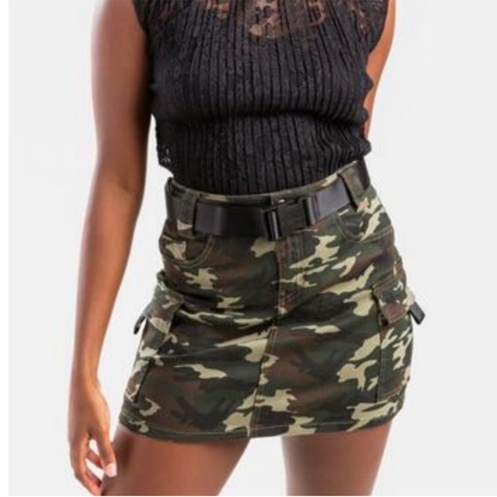 Almost Famous Camo Cargo Skirt and Belt